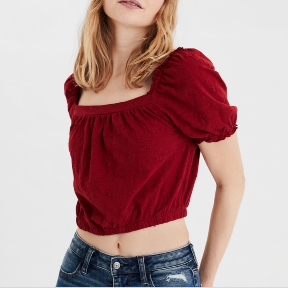 American eagle bubble sleeve crop top